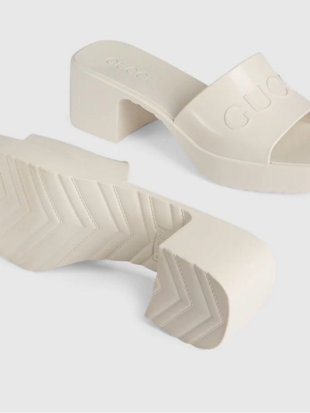Gucci Women's Ivory Embossed Logo Slide Sandals - Picture 2 of 15